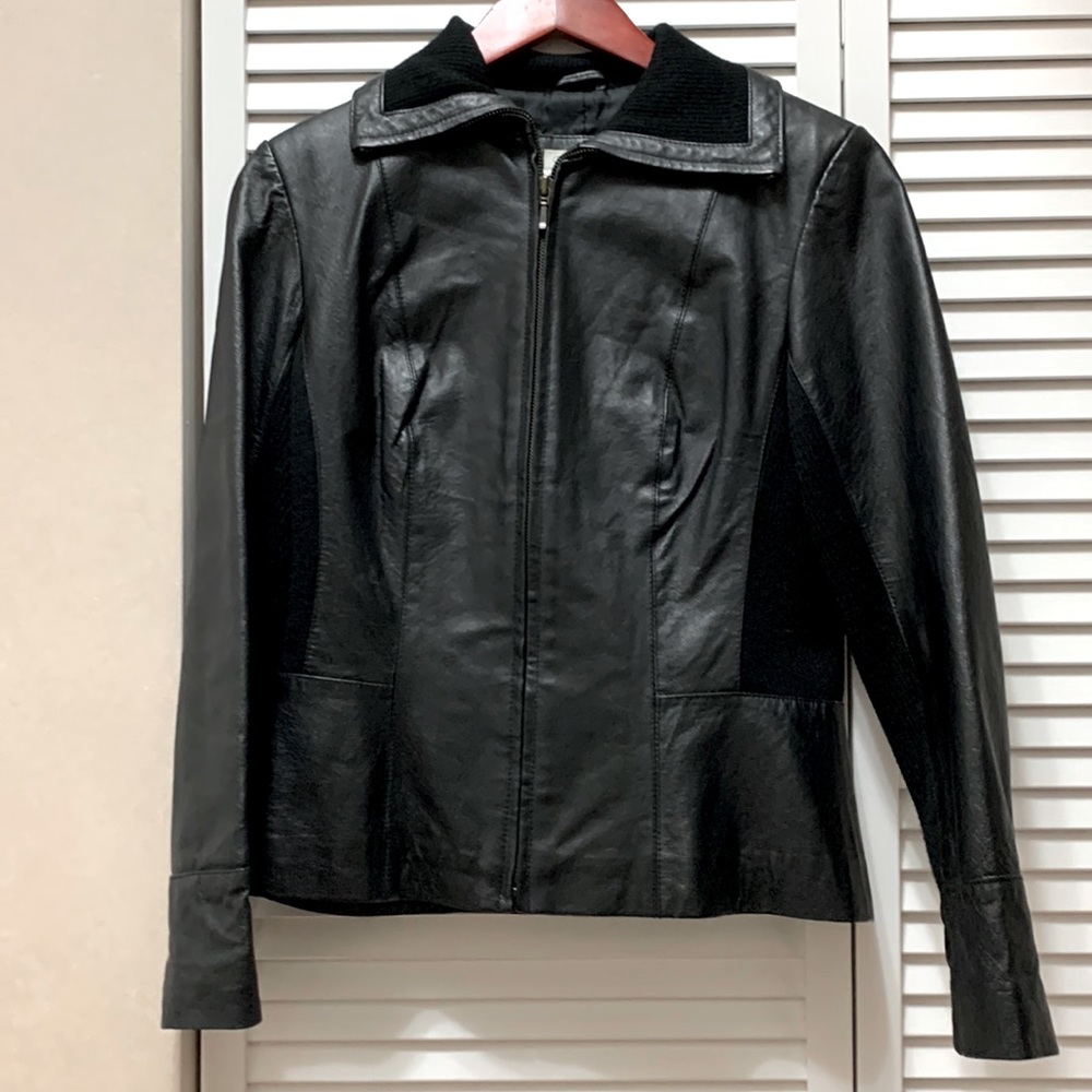 Coldwater Creek black leather jacket - size S.  EUC.  Worn twice.  Fitted.